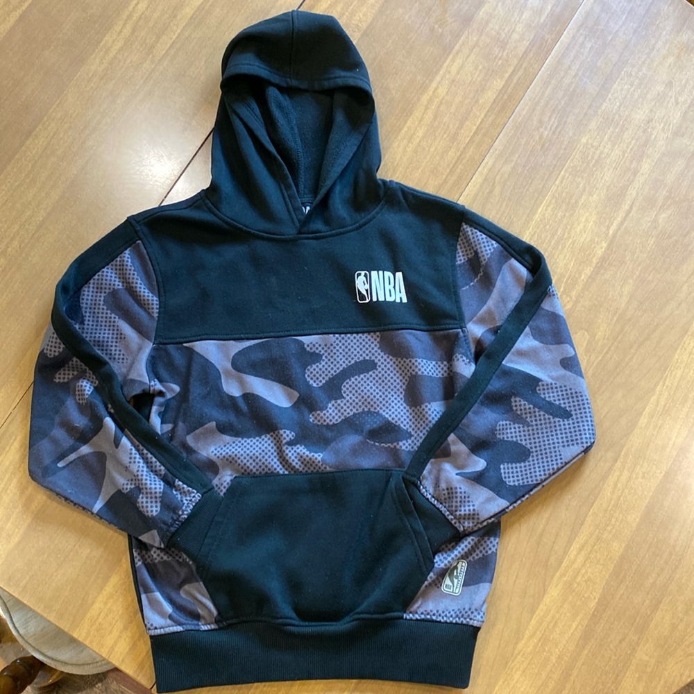 Youth 10-12. NBA Hoodie.  Black with grey camo.